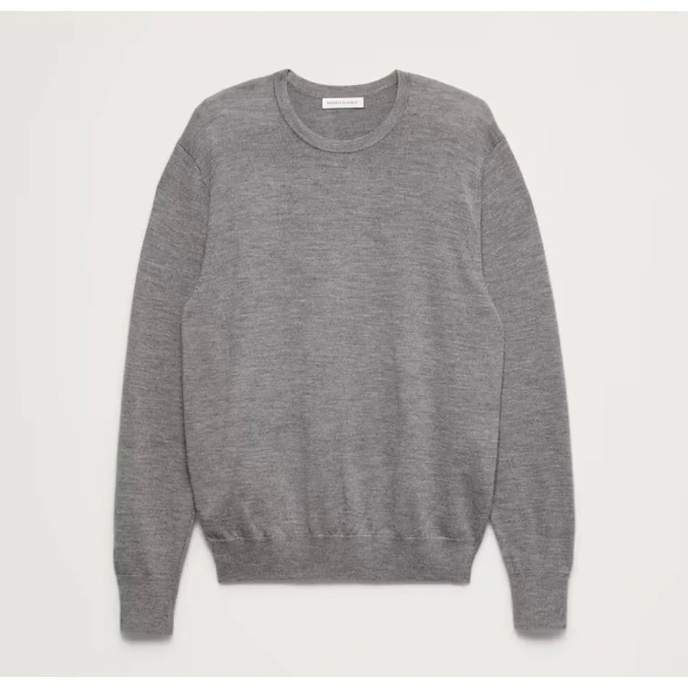 Men's Banana Republic 2025 100% Merino Wool Lightweight Crewneck Sweater L Gray